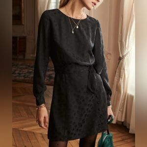 EUC Sezane 100% Silk Black Long Sleeve Mini Dress
